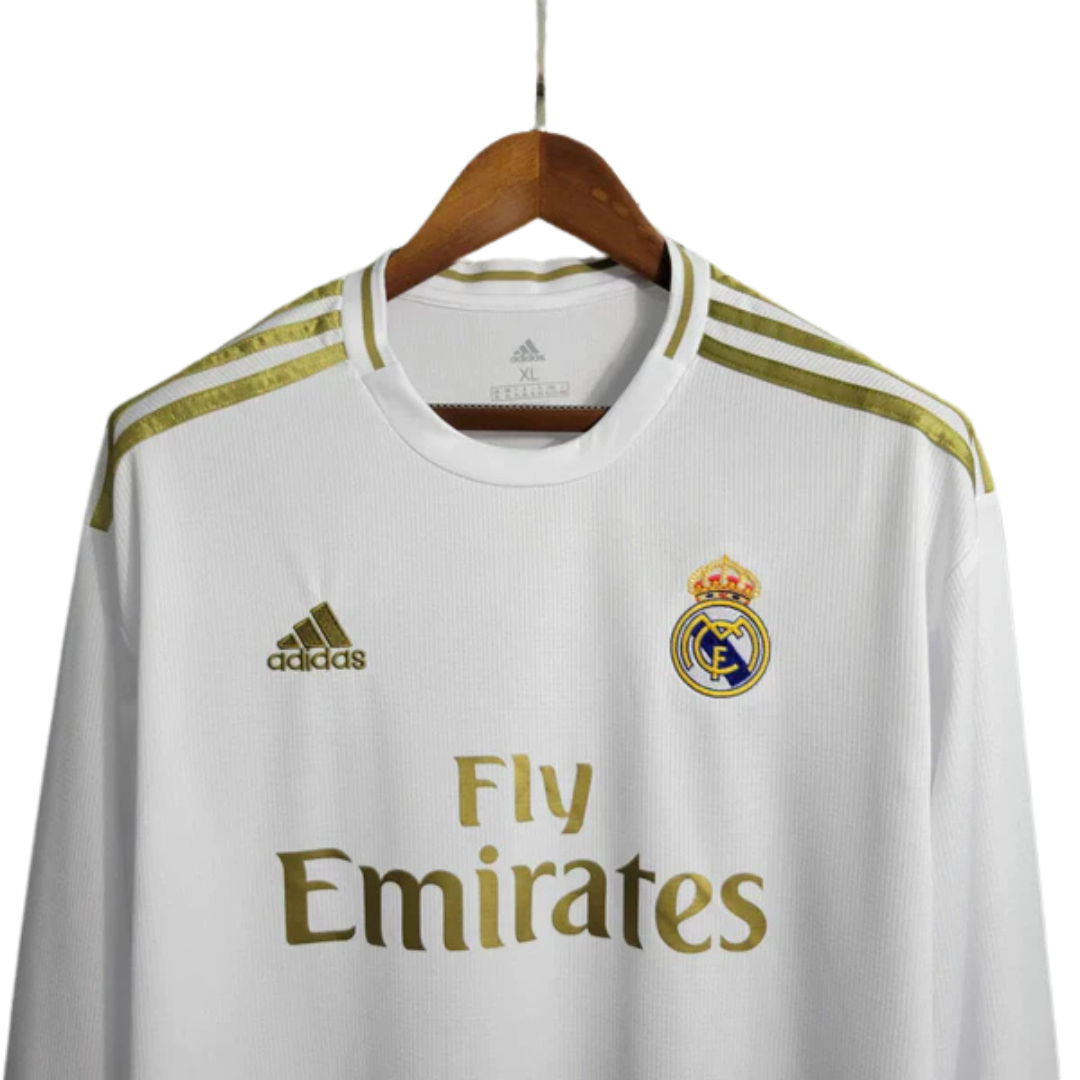 Camisa Real Madrid I Home 2019/20 Adidas Retrô Manga Longa Masculina - Branco